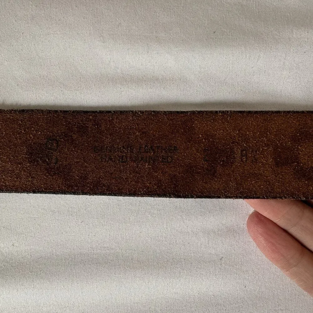 Vintage Chambers Tooled Belt with Buckle Southwestern Leather Fits Waist 24-30